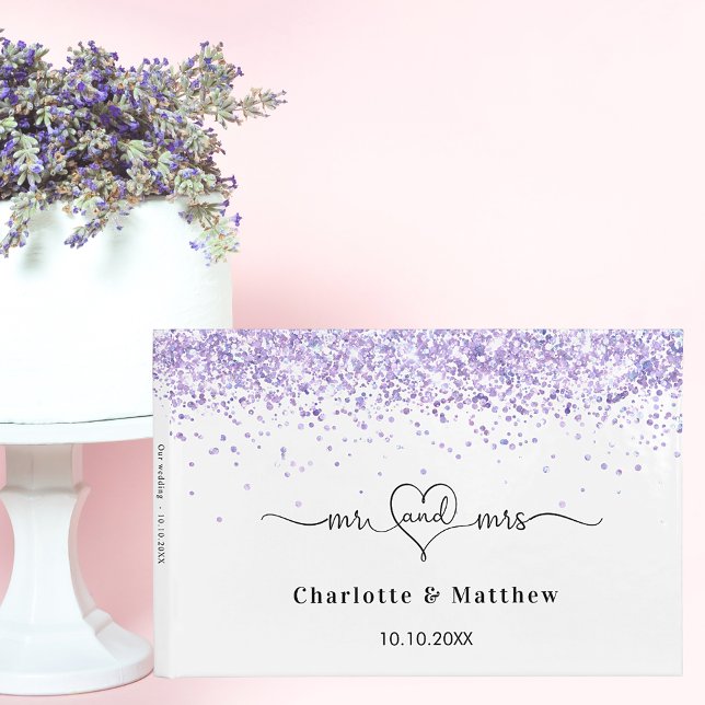 Livre D'or Mariage blanc violet noms m. mme heart (Créateur téléchargé)