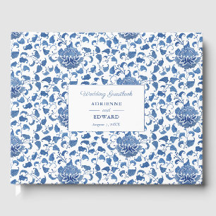 Livre D'or Mariage bleu classique de style Chinois chic