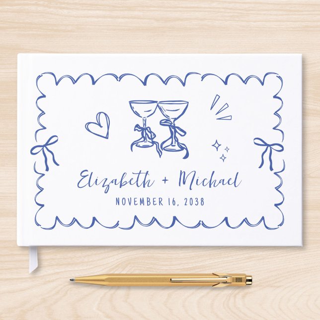 Livre D'or Mariage Bleu Tiré Mains Wavy Whimsical (Créateur téléchargé)