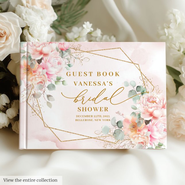 Livre D'or Mariage Bohème Élégant Rose Poudré Paillettes Doré (Stylish Blush Pink Gold Glitter Bridal Shower Guest Book)