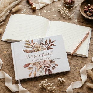 Livre D'or Mariage Bohème Fleurs Terracotta Rouille Feuillage