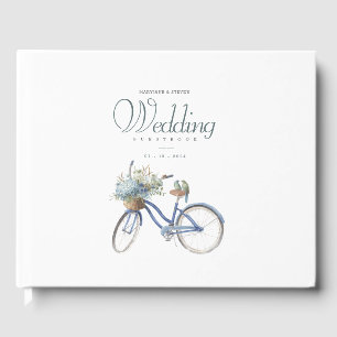Livre D'or Mariage Bohemian Blue Bicycle Watercolor