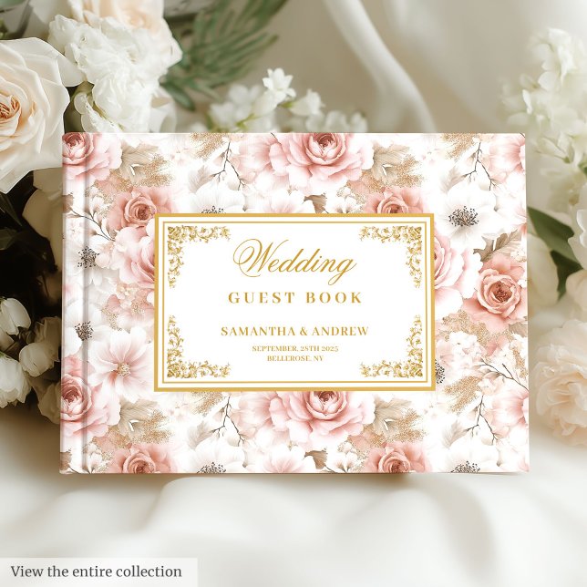 Livre d'or mariage boho intemporel (Timeless boho blush gold wedding guest book)