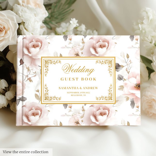 Livre d'or mariage boho moderne (Modern boho blush gold wedding guest book)