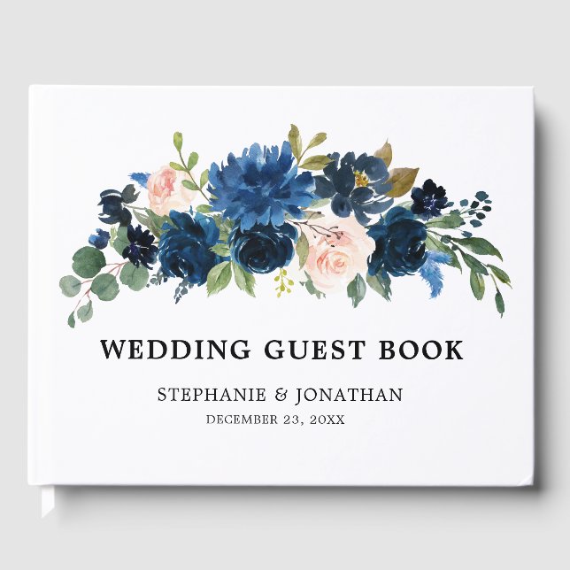 Livre D'or Mariage botanique bleu bleu rose bleu marine (Recto)
