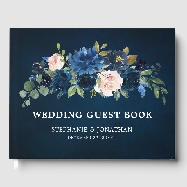 Livre D'or Mariage botanique bleu bleu rose bleu marine (Recto)