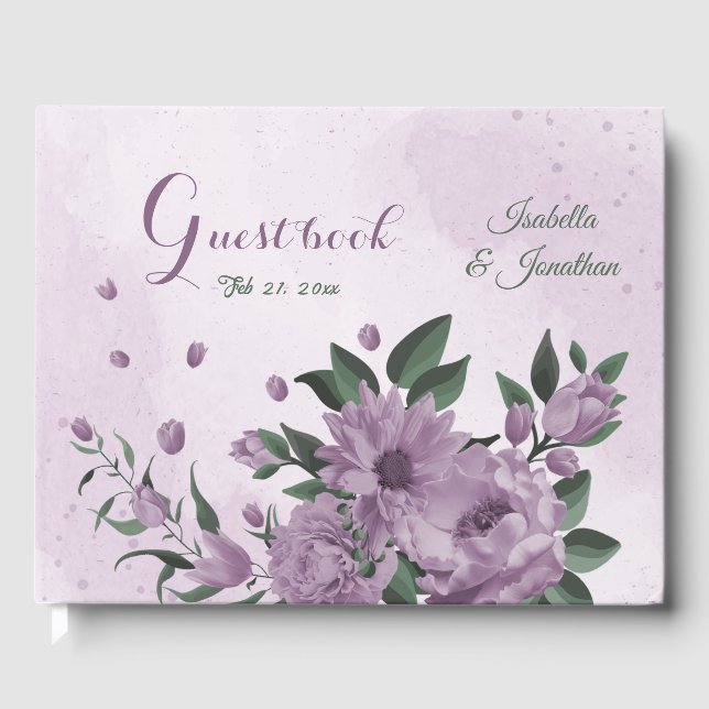 Livre D'or mariage botanique de fleurs violettes romantique (Recto)