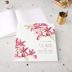 Livre D'or Mariage botanique des fleurs d'orchidées rouges