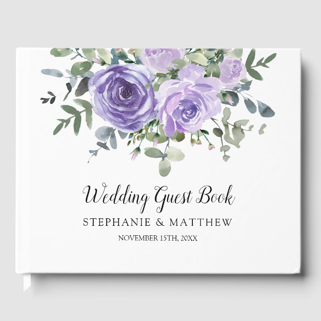 Livre D'or Mariage botanique dusty violet Rose Eucalyptus (Recto)