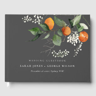 Livre D'or Mariage botanique gris rustique Boho Orange Blosso