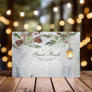 Livre D'or Mariage Botanique Lanterne aux Arbres de Pin Rusti