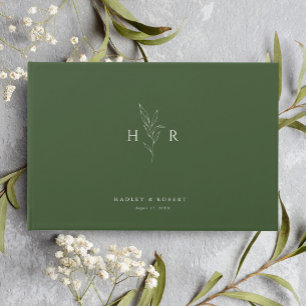Livre D'or Mariage botanique vert simple minimal Monogramme