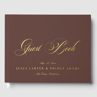 Livre D'or Mariage Calligraphie Brun Or Chocolat Classique