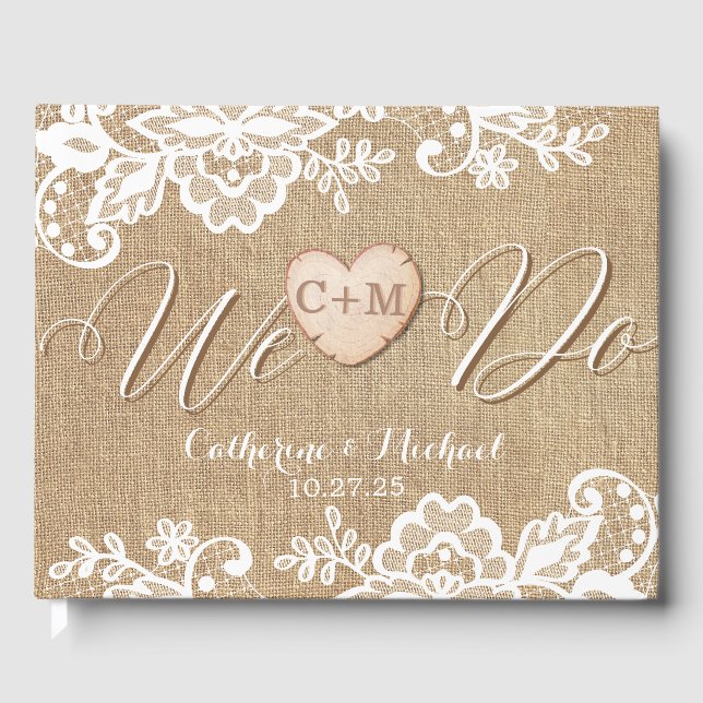 Livre D'or Mariage campagnard Rustique Burlap Et Dentelle (Recto)