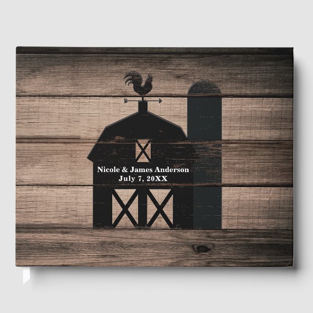 Livre D'or Mariage campagnard rustique Patiné en bois noir (Recto)