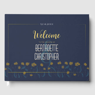 Livre D'or Mariage Chic Moderne Élégant Simple Bleu Jaune