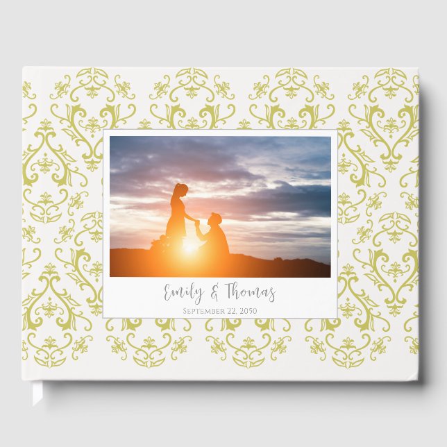 Livre D'or Mariage classique Elegant Damask Pattern or (Recto)