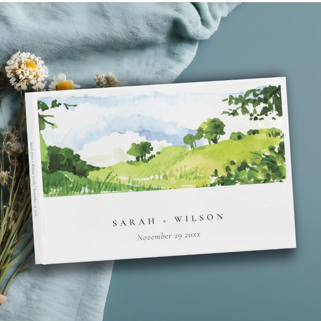 Livre D'or Mariage Collines Campagne Aquarelle Vert Rustique (Créateur téléchargé)