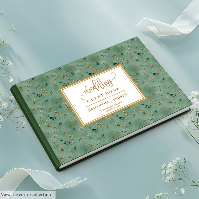 Livre D'or Mariage contemporain sauge vert or eucalyptus (Contemporary sage green gold eucalyptus wedding Guest Book)