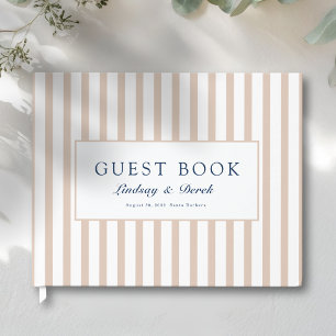 Livre D'or Mariage Côte d'Azur aux Rayures Beige Marron Éléga