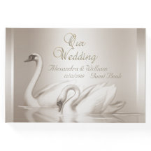 Livre d'or Mariage Cygnes Damas Crème Blanc