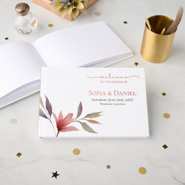 Livre D'or Mariage d'aquarelle à fleurs rouges d'hiver (Recto ouvert)