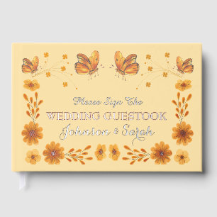 Livre D'or Mariage d'aquarelle à papillon orange floral