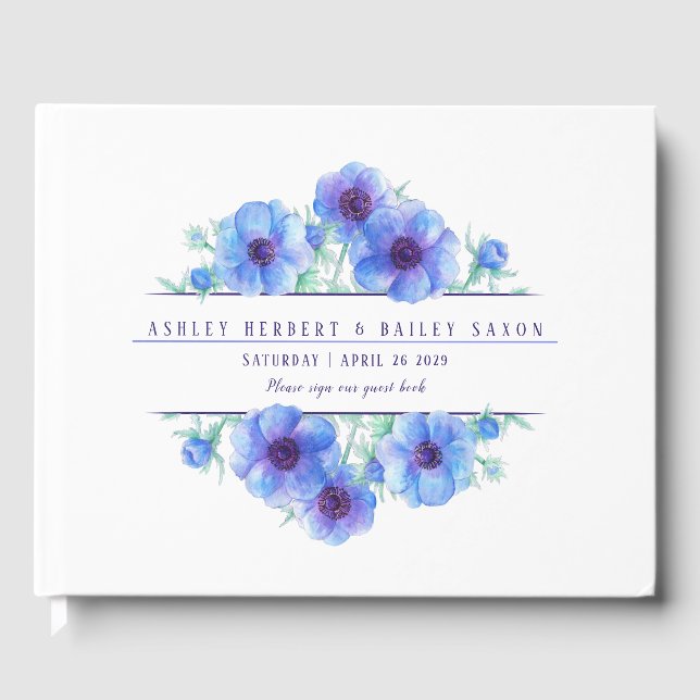 Livre d'or mariage d'aquarelle d'anémone bleu (Recto)