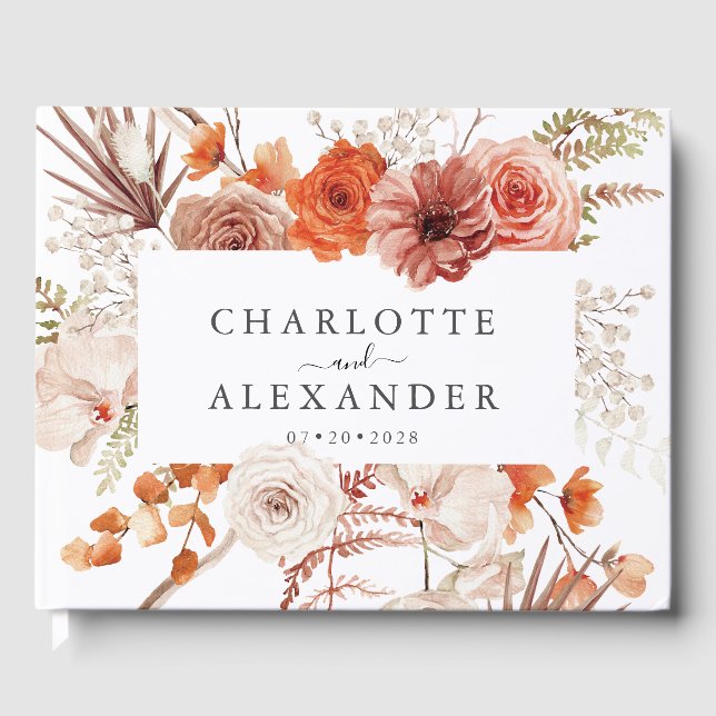 Livre D'or Mariage d'aquarelle de couleur orange rouille (Recto)