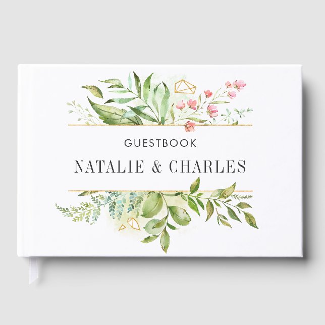 Livre D'or Mariage d'aquarelle de feuillage vert sauvage (Recto)