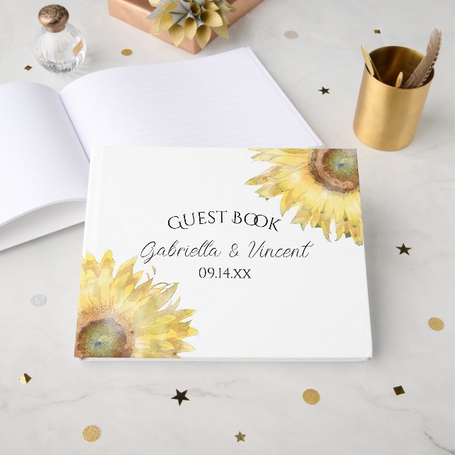 Livre D'or Mariage d'aquarelle des tournesols jaunes (Recto ouvert)