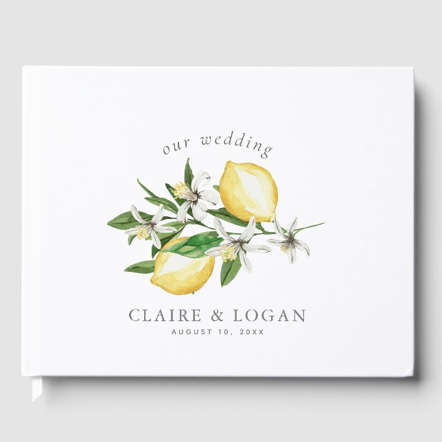 Livre D'or Mariage d'aquarelle florale Citrus Lemon (Recto)