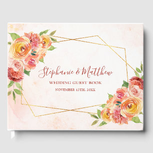 Livre D'or Mariage d'aquarelle florale de automne géométrique