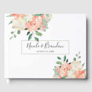 Livre D'or Mariage d'aquarelle florale de Pêche moderne