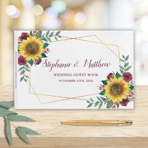 Livre D'or Mariage d'aquarelle géométrique de tournesol
