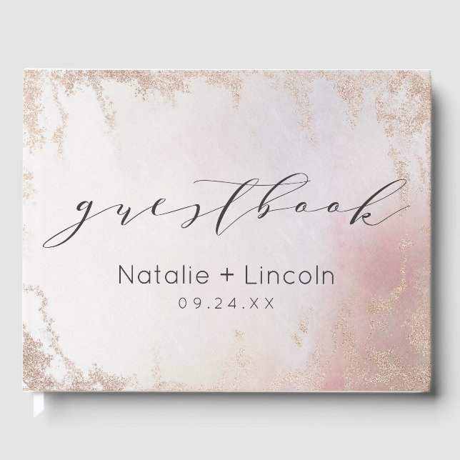 Livre D'or Mariage d'aquarelle Ombre Blush Pink Froid (Recto)