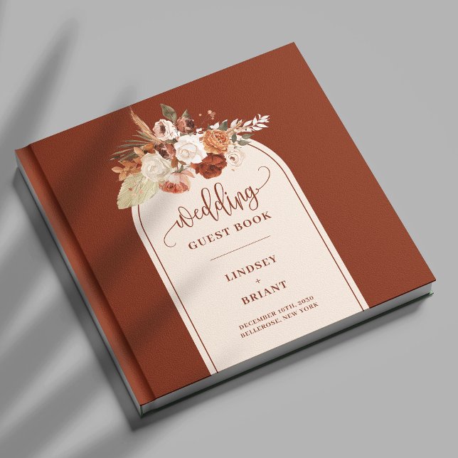 Livre D'or Mariage d'arche en terre cuite moderne Pampas Gras (Modern Terracotta Pampas Grass Boho Arch Wedding Guest Book)