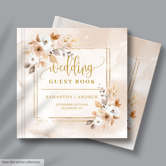 Livre d'or Mariage de Boho en Poudre rose automne (Powder Pink Fall Boho Wedding Guest Book with Gold)