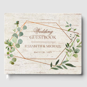 Livre D'or Mariage de bouleau Eucalyptus géométrique en cuivr