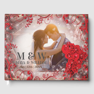 Livre D'or Mariage de cadre rouge floral
