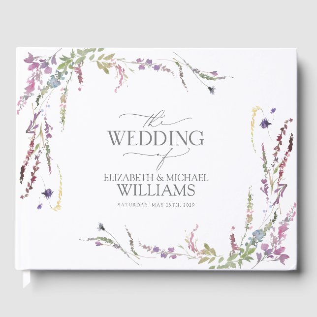 Livre D'or Mariage de calligraphie Fleur sauvage violet (Recto)