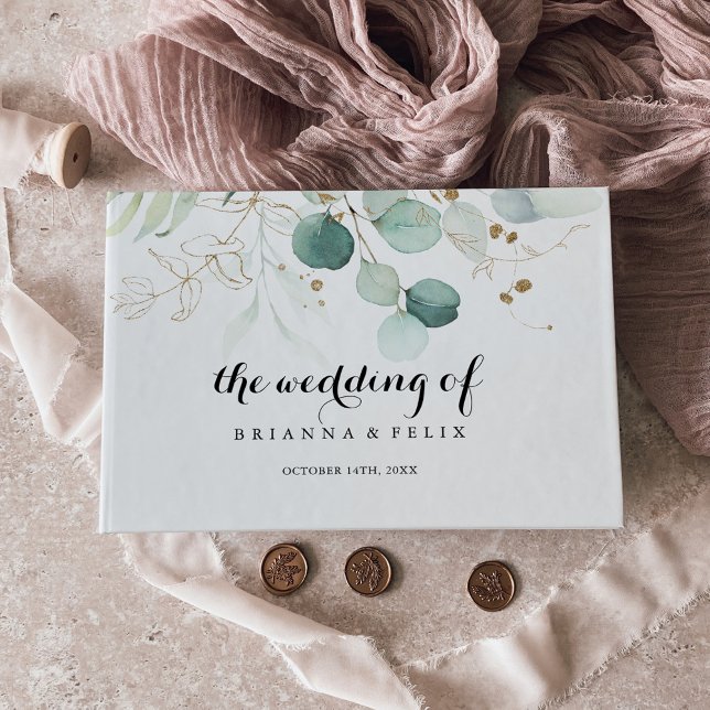Livre D'or Mariage de calligraphie florale d'or Eucalyptus ru (Créateur téléchargé)