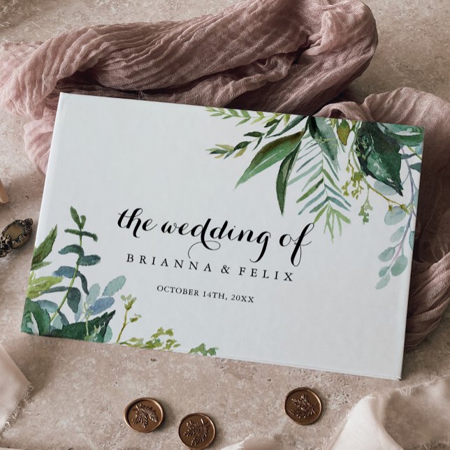 Livre D'or Mariage de calligraphie moderne tropicale verte (Créateur téléchargé)