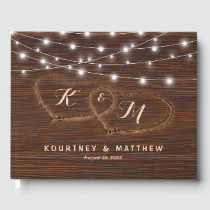 Livre D'or Mariage de coeur en bois sculpté rustique