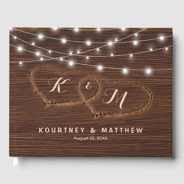 Livre D'or Mariage de coeur en bois sculpté rustique (Recto)