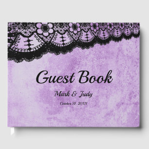 Livre D'or Mariage de dentelle noire gothique violet Grunge