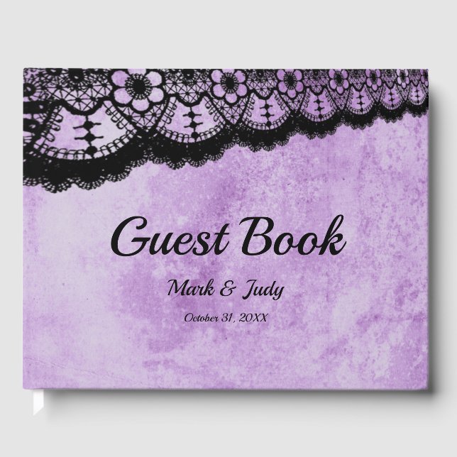 Livre D'or Mariage de dentelle noire gothique violet Grunge (Recto)