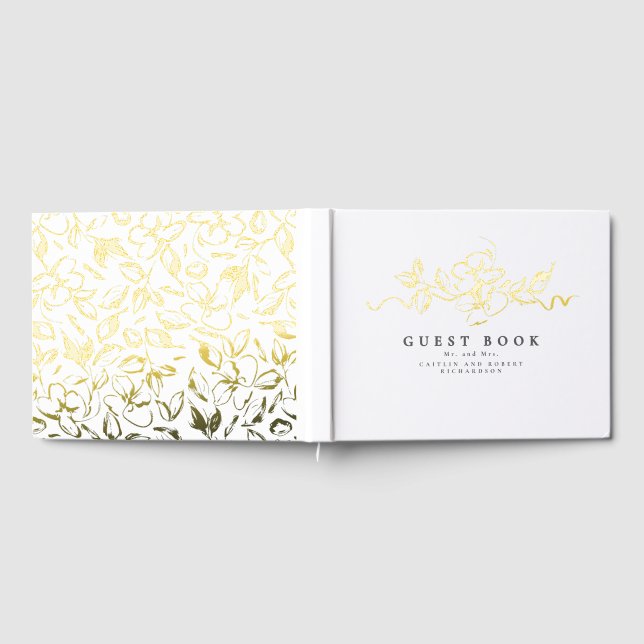 Livre D'or Mariage de dessin de fleurs élégantes (Complet)
