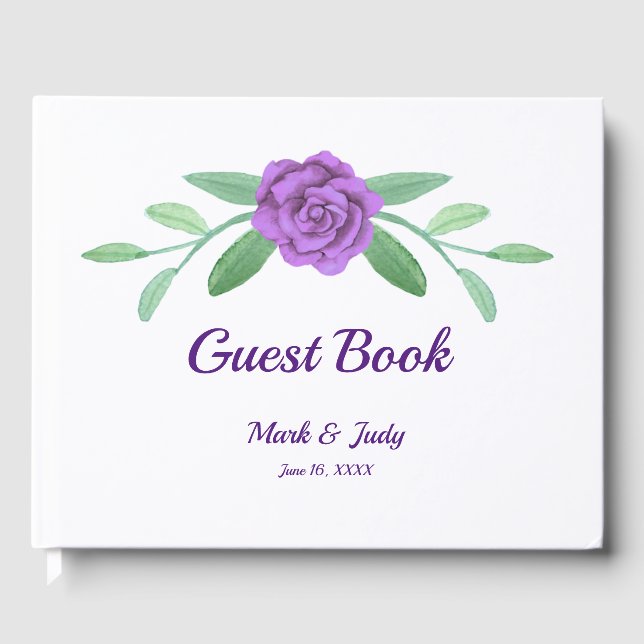 Livre D'or Mariage de feuillage floral pourpre (Recto)