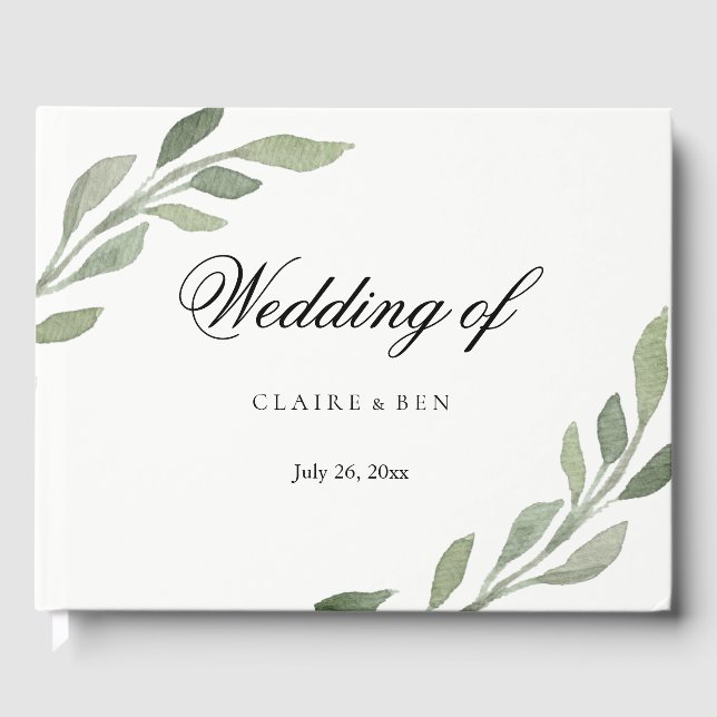 Livre d'or Mariage de feuilles vertes élégantes (Recto)
